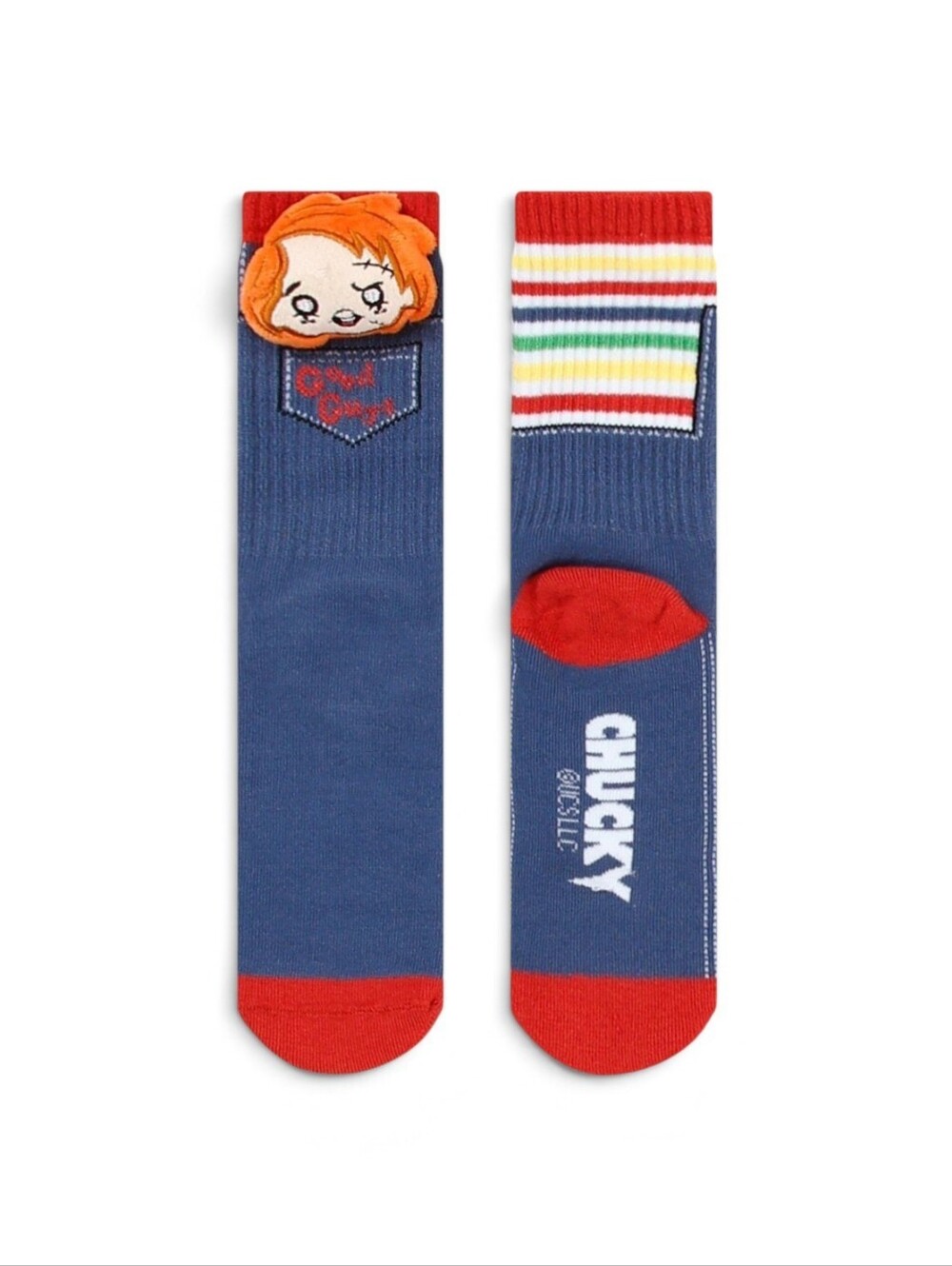 Chucky Good Guys Plush Head Crew Socks Horror Movie Blue Red Size 4-10 Nwt